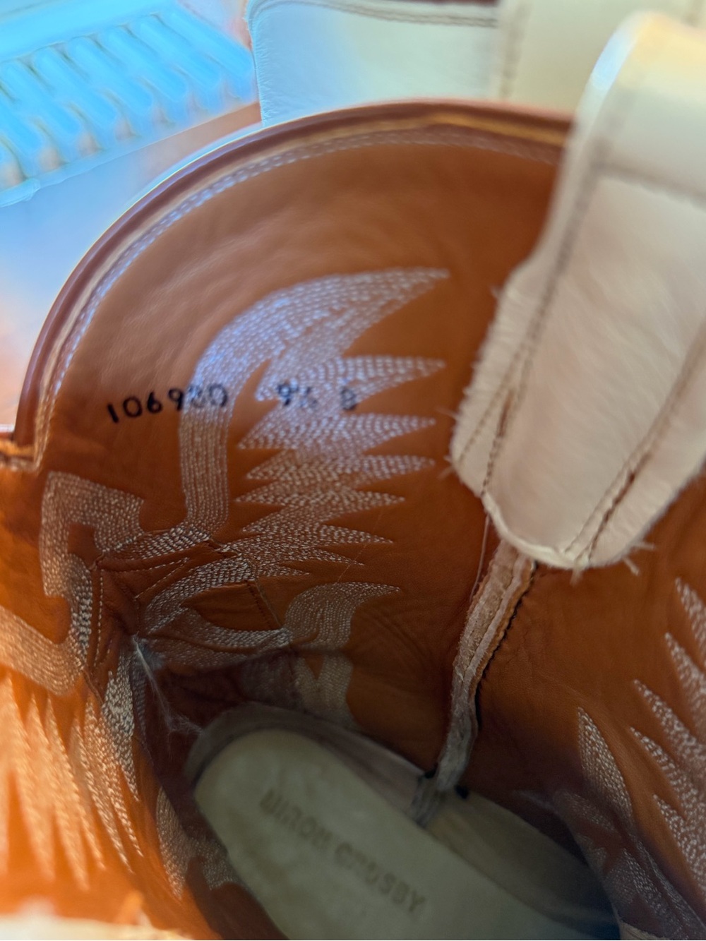 Miron Crosby Samantha Leather Cowboy Boots in Light Blue, cream, and Tan - Picture 10 of 15